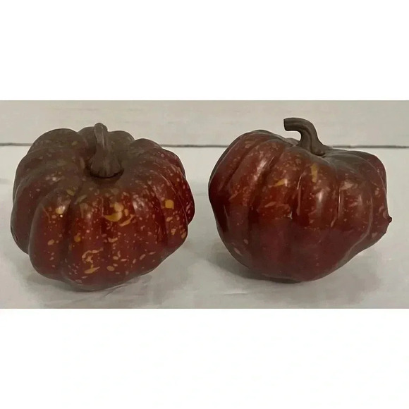 2 Fall Artificial Mini Pumpkin Burnt Orange Thanksgiving Size In Pictures - Picture 1 of 4